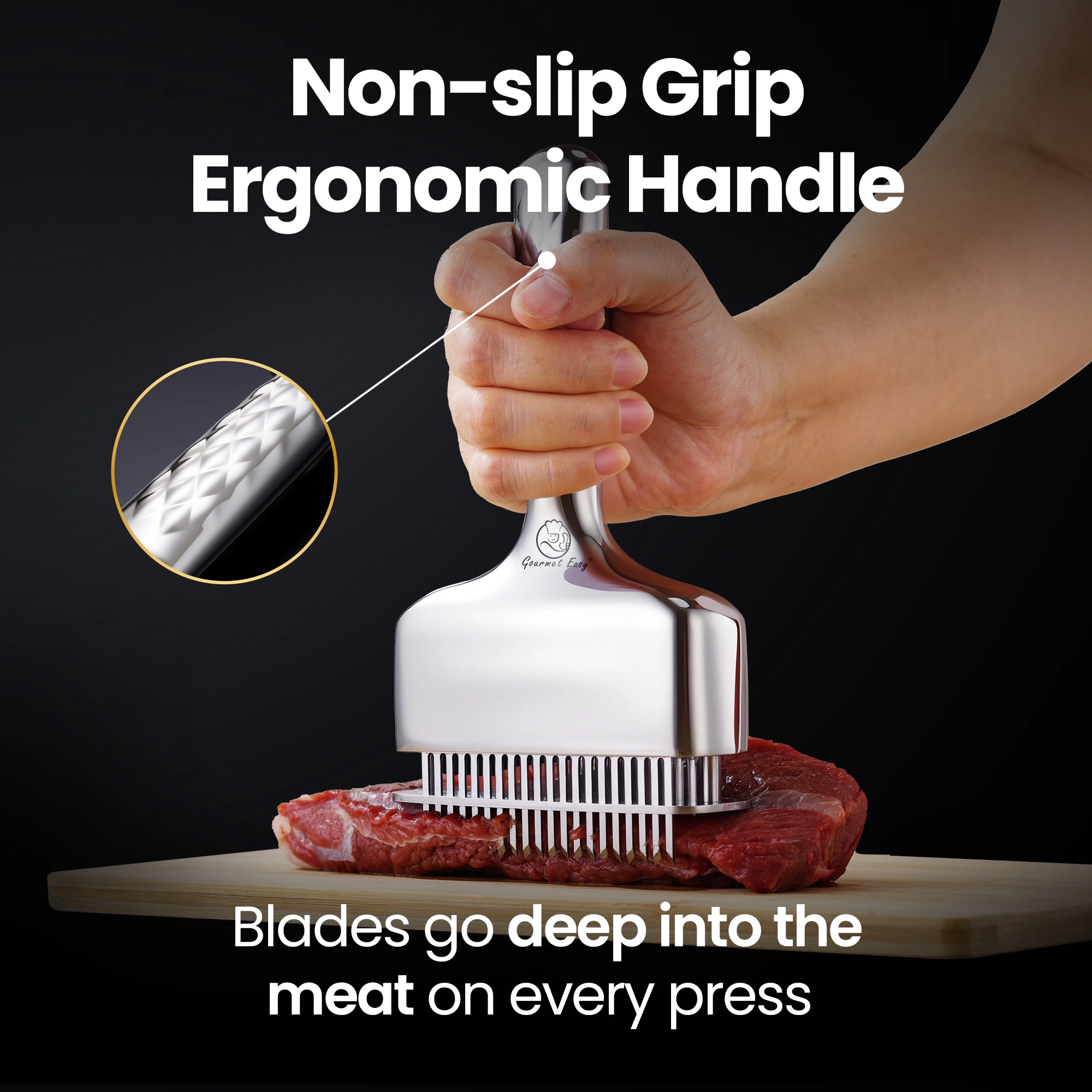 Gourmet Easy Meat Tenderizer Tool, Ultra Sharp Stainless Steel Needle Blades, Non-slip Long Handle
