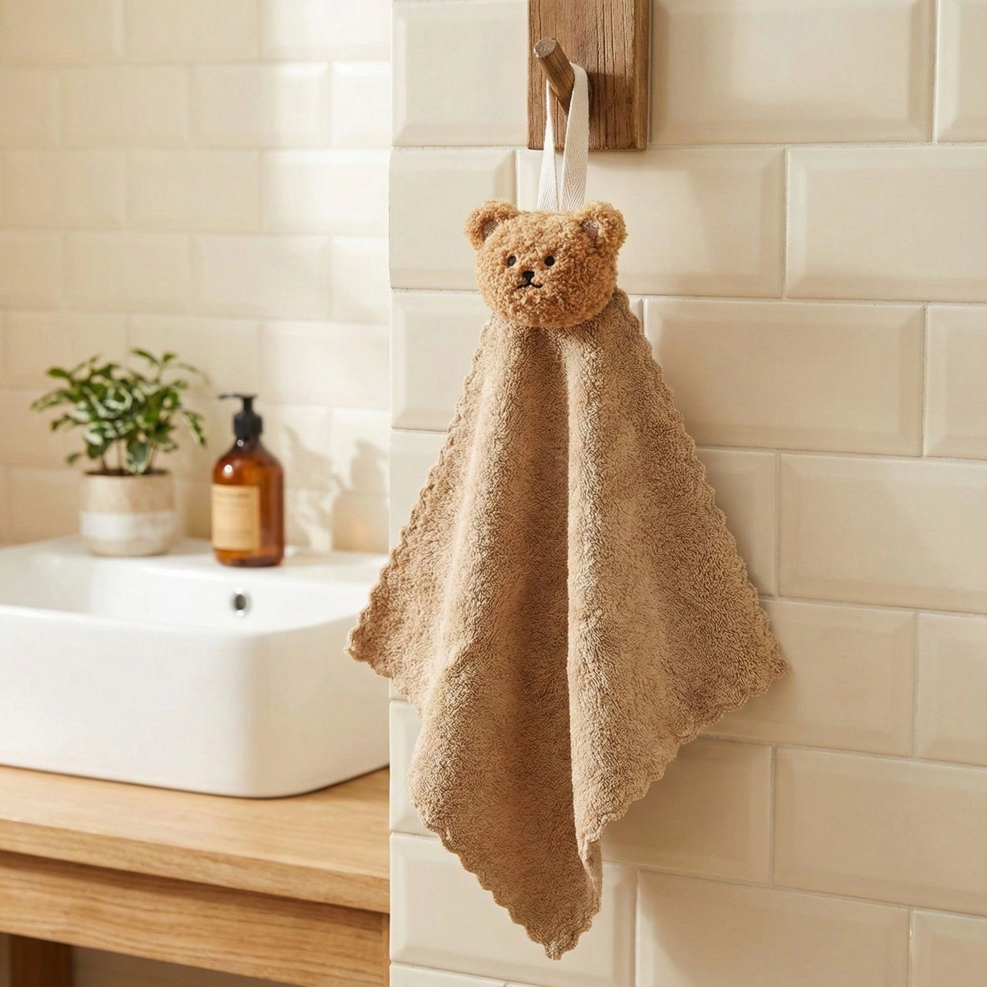 Alilang Unisex Soft Absorbent Hanging Washcloths with Bear Accent 3 Pack Reusable Cleaning Cloths