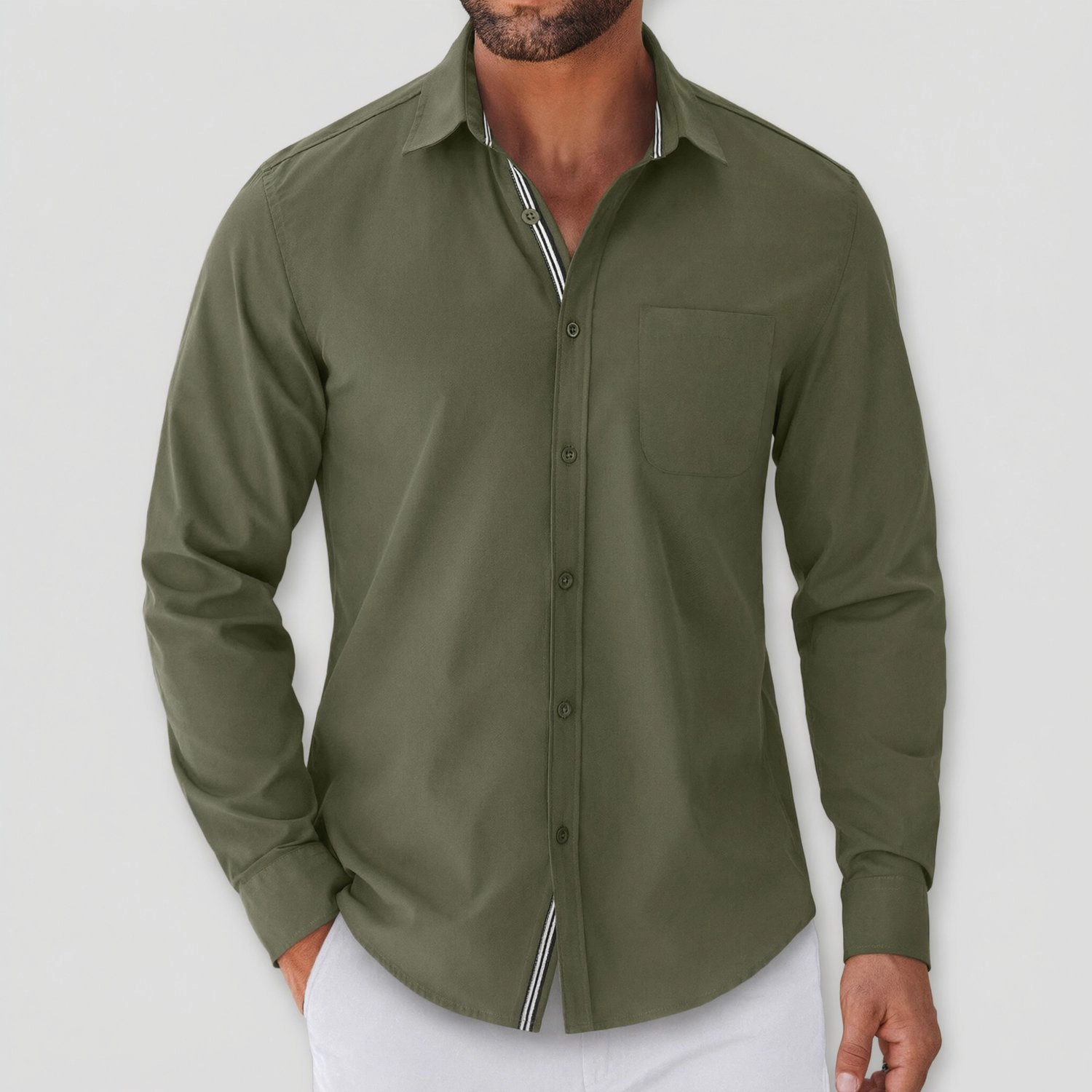 COOFANDY Mens Long Sleeve Button Down Shirt Fall Lapel Collar Pocket Casual Tops