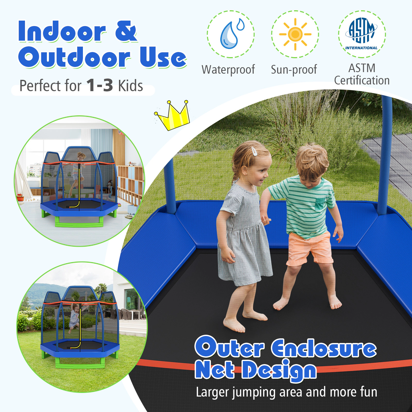 SUGIFT Safety Enclosure Net and 36 Springs 7 Feet Kids Recreational Trampoline