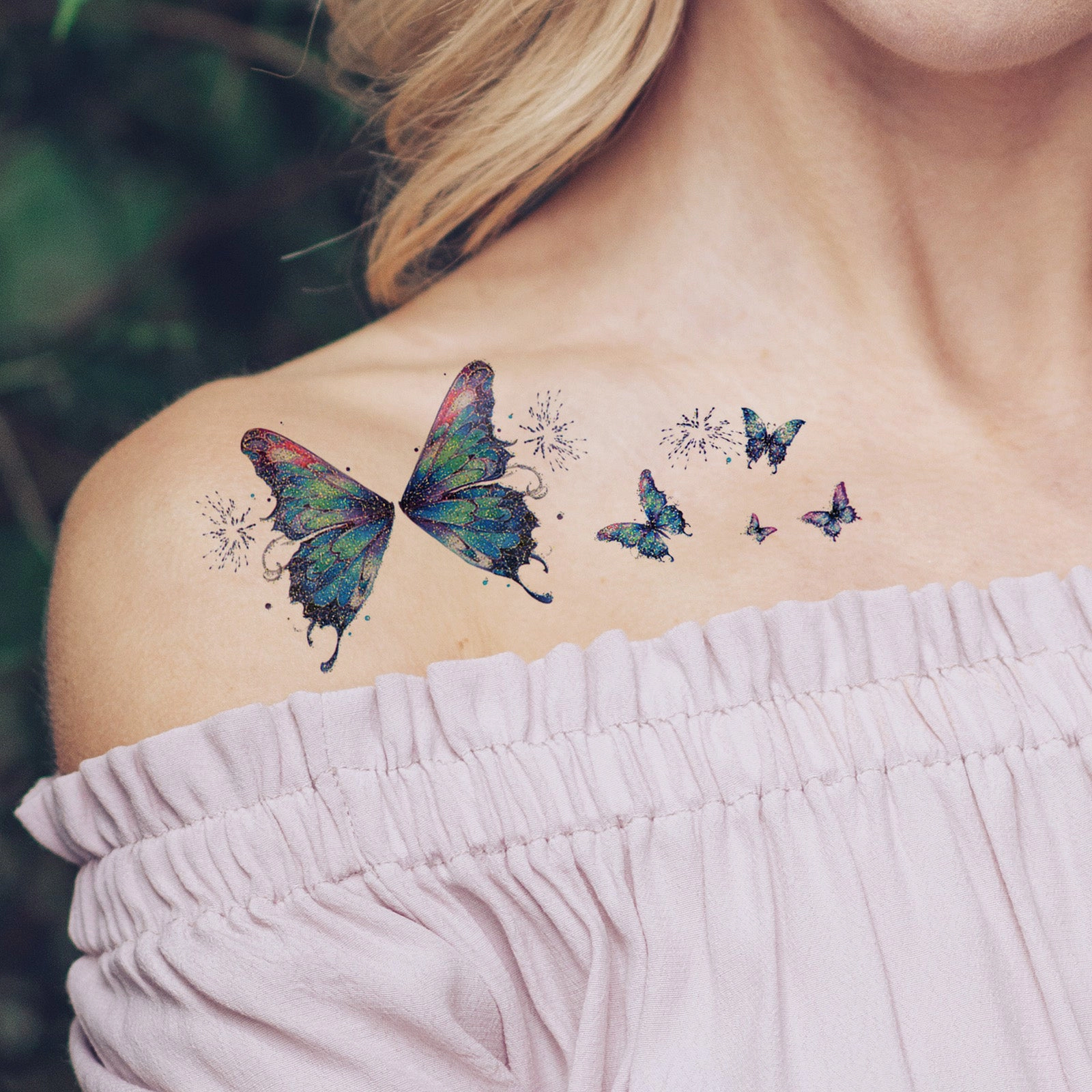 Wrapables Waterproof Glitter Butterfly Temporary Face Tattoos for Women, Eye and Facial Makeup (10 Sheets)