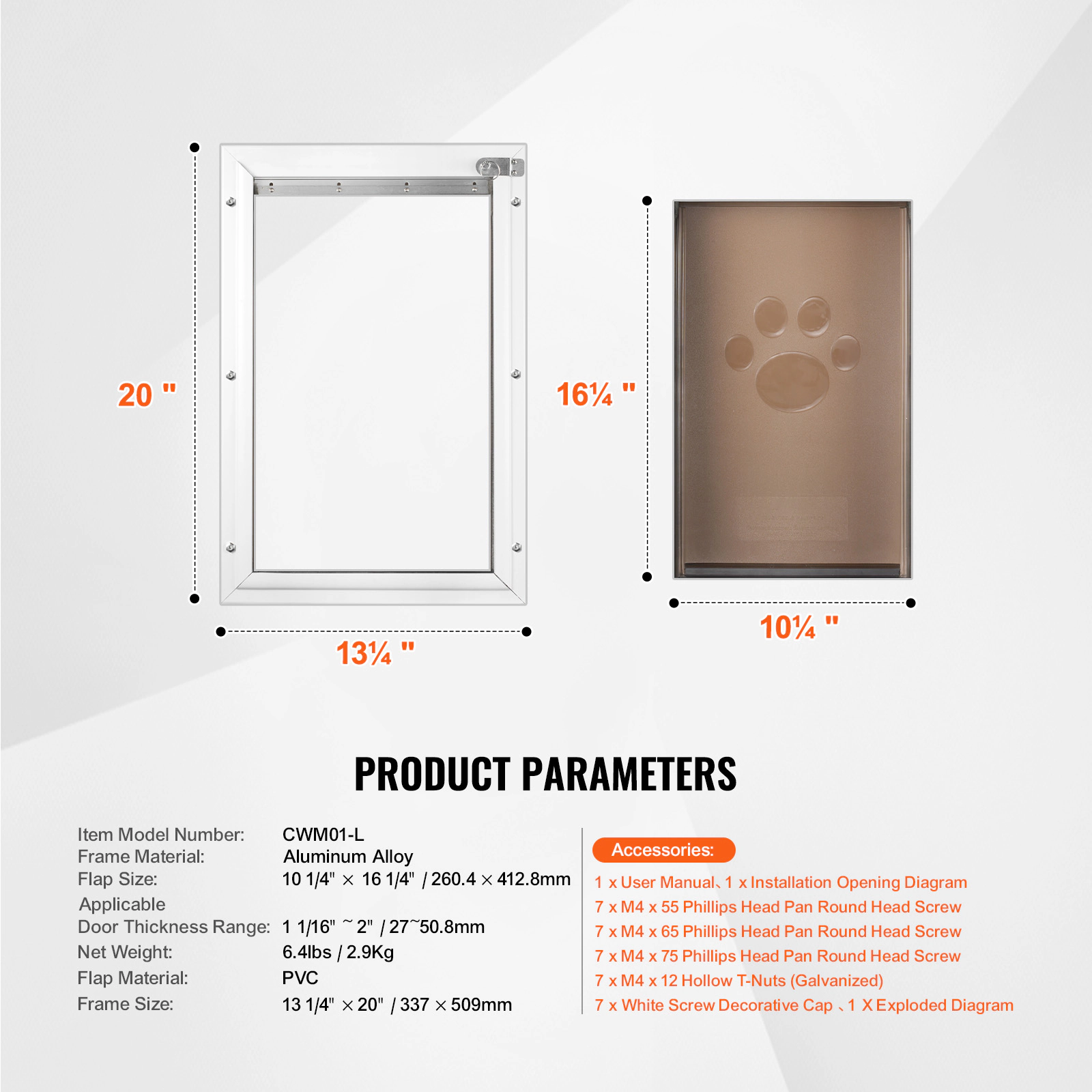 HONGGE Pet Door Aluminum Frame with Lock and Flap System Weatherproof Doggy Door Easy to Install in Interior or