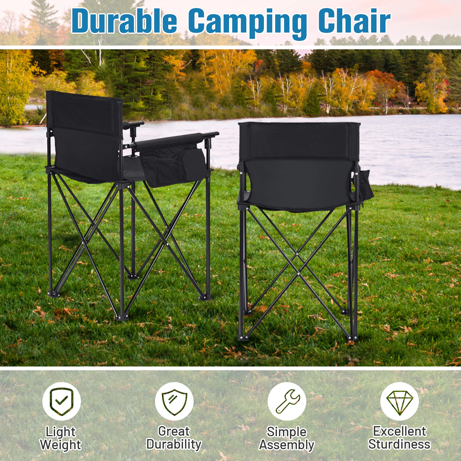 LJG Portable 38 Inch Oversized High Camping Fishing Folding Chair