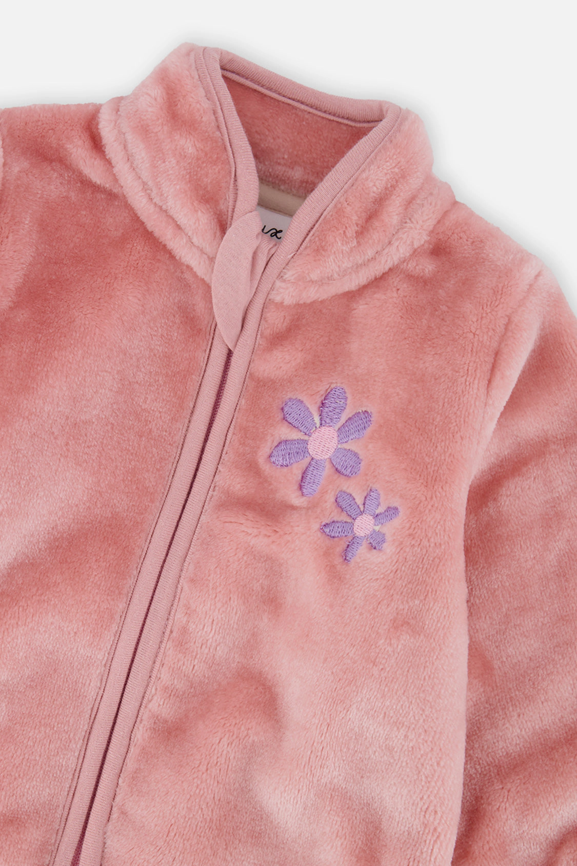 Deux par Girls Plush Flower Embroidered Zip Jacket