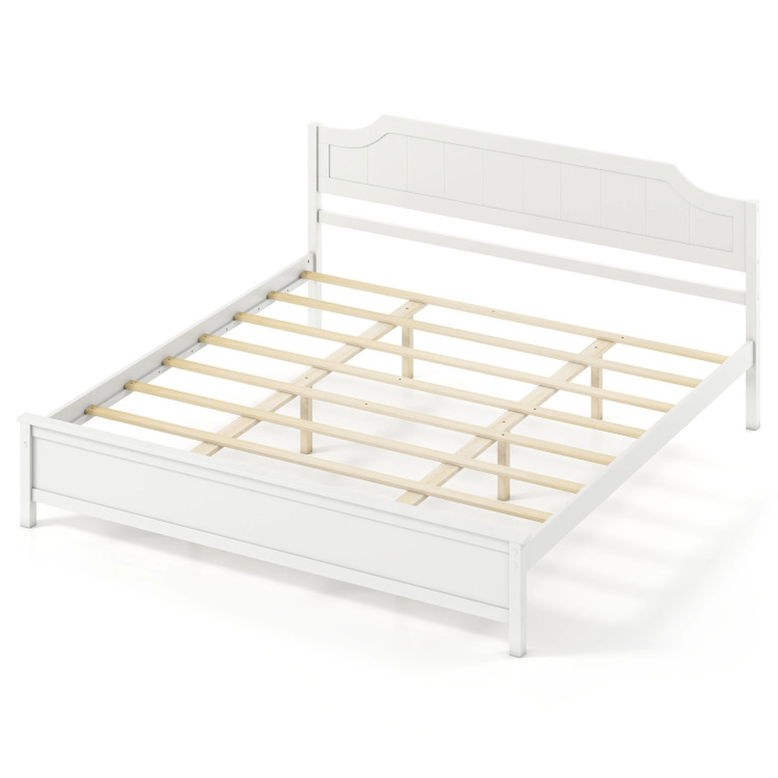 SUGIFT King Size 440-lb Capacity White Solid Wood Platform Bed Frame with Headboard and 8 Plywood Slats