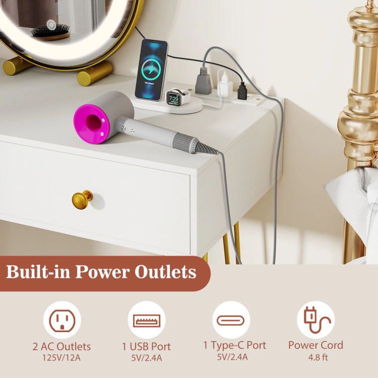 Hivvago Vanity Desk With With Lighted Adjustable Mirror For Bedroom