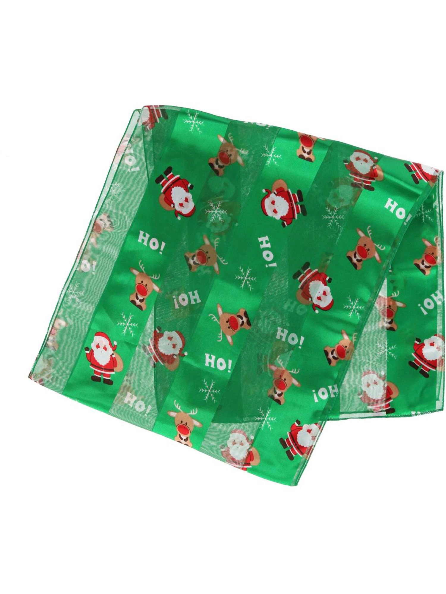 CTM Women's Holiday Santa and Reindeer Lightweight Satin Scarf