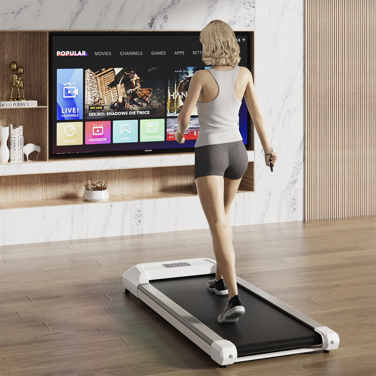 SUGIFT White 2.25-HP Walking Pad Treadmill with LED Display and Remote Control 46-in W 21-in D 265-lb User Capacity