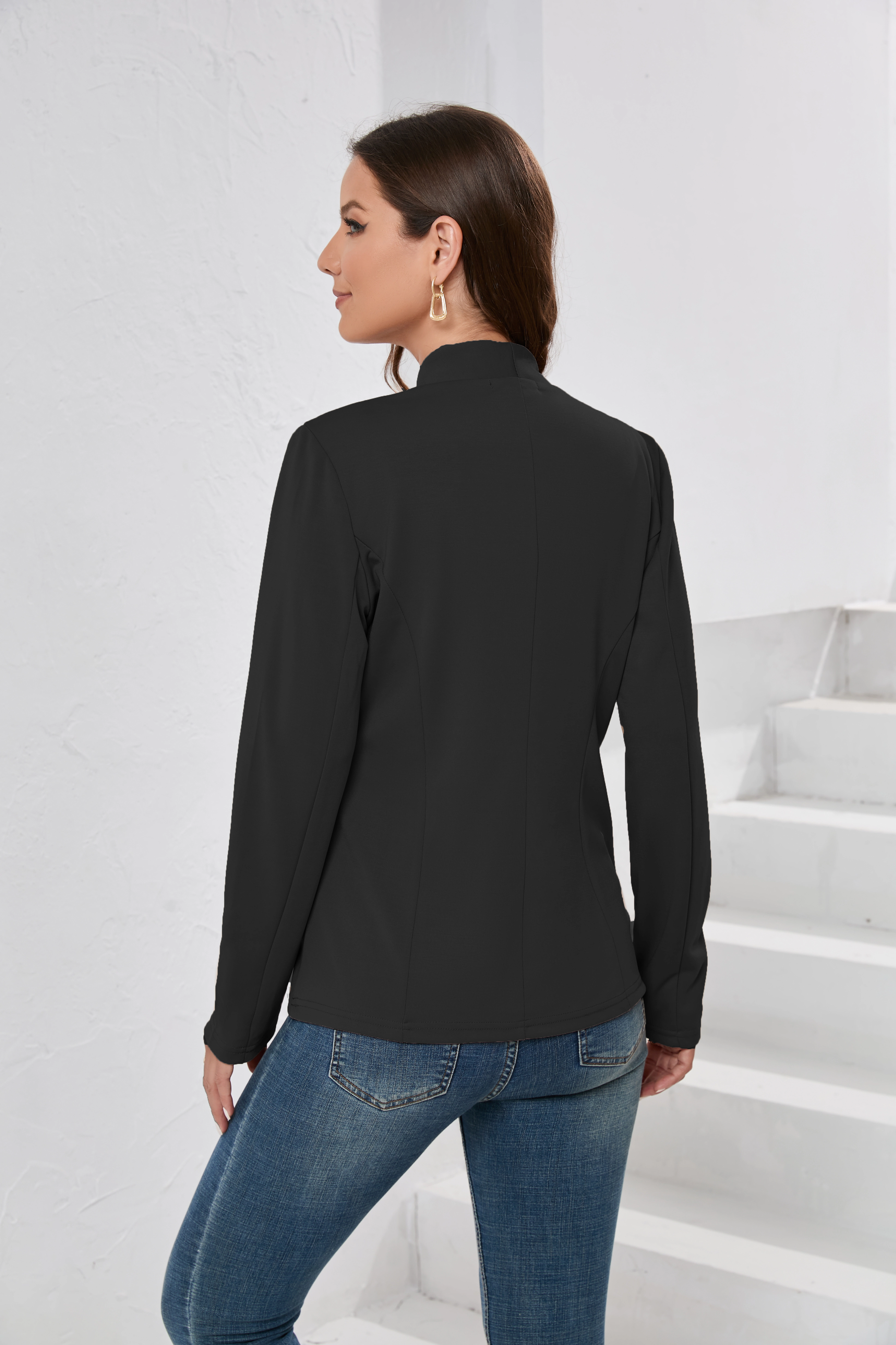 KOJOOIN Women Open Front Blazer Stand Collar Suit Jacket Lightweight Casual Work for Business Office