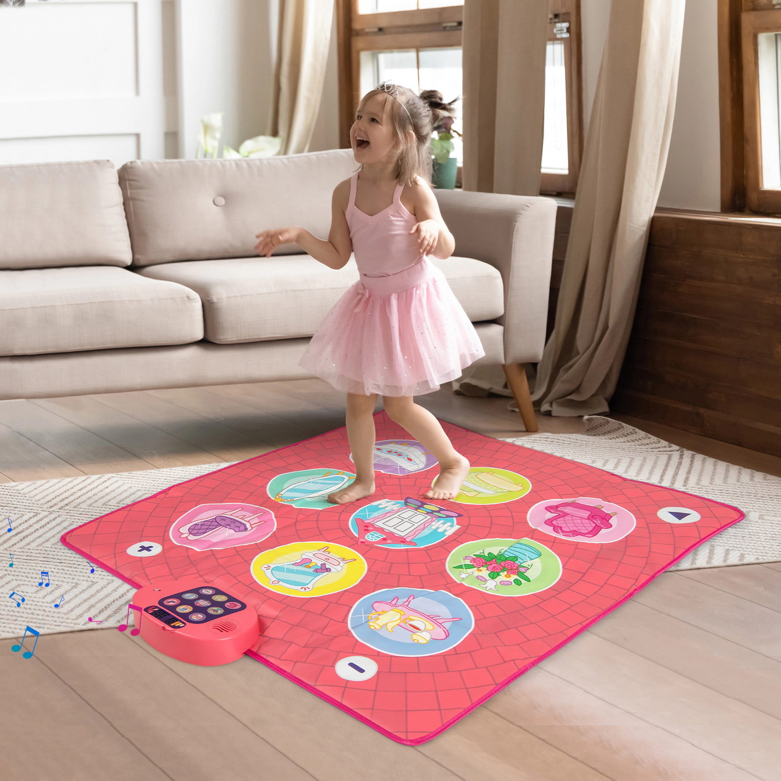 SUGIFT Kids Pink Musical Dance Mat with 5 Game Levels and 9 Demo Songs 36-in W 35.5-in D Ages 3+