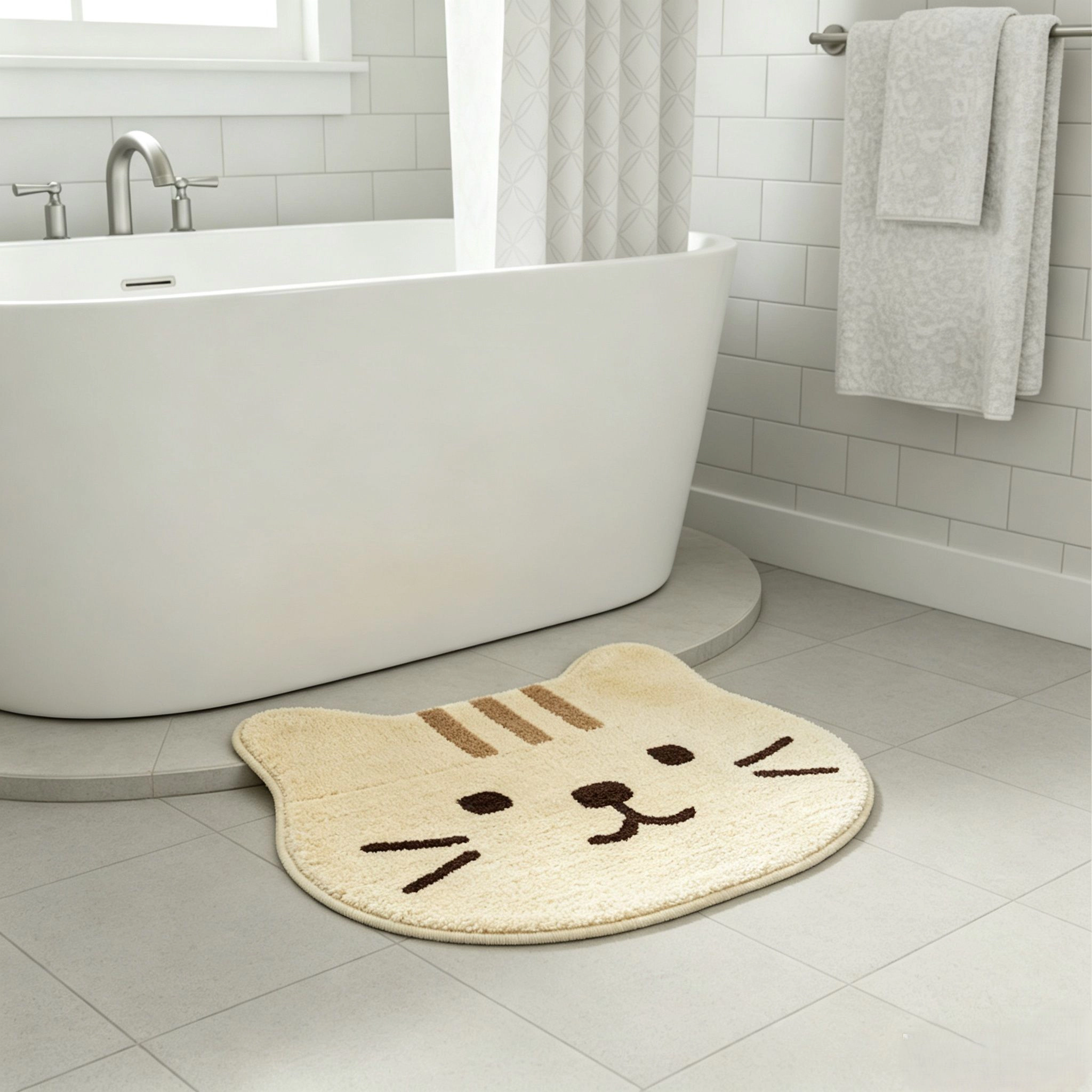 Alilang Unisex Cute Cat Head Shaped Bathroom Floor Mat Soft Water Absorbent with Anti-Slip Base