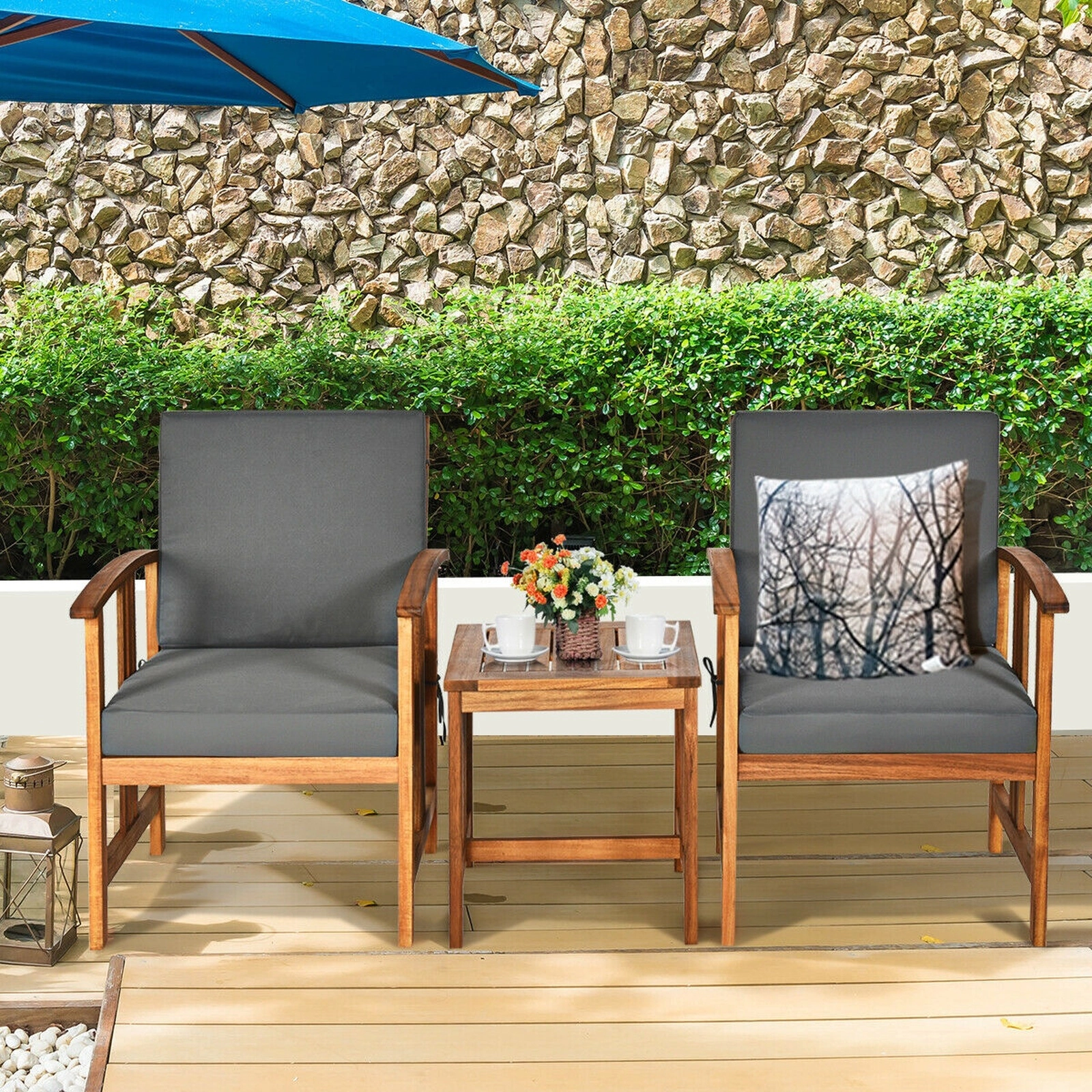 SUGIFT Outdoor Conversation Set with Armchairs and Table 360-lb Chair Capacity Gray