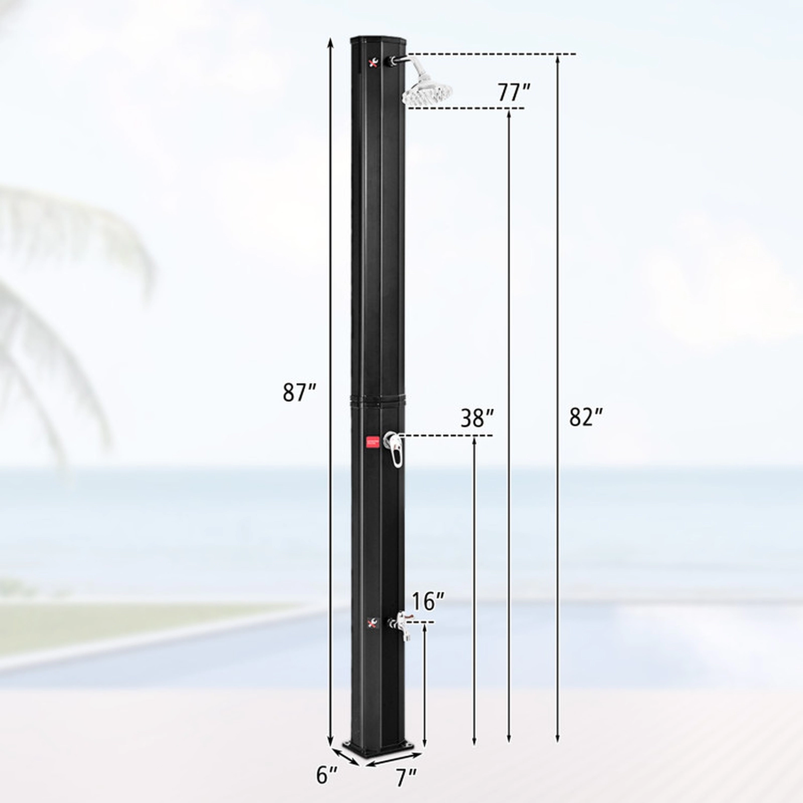 SUGIFT 7.2-ft Adjustable Outdoor Solar Heating Shower with 9.3-gal PVC Tank and Rotating Shower Head