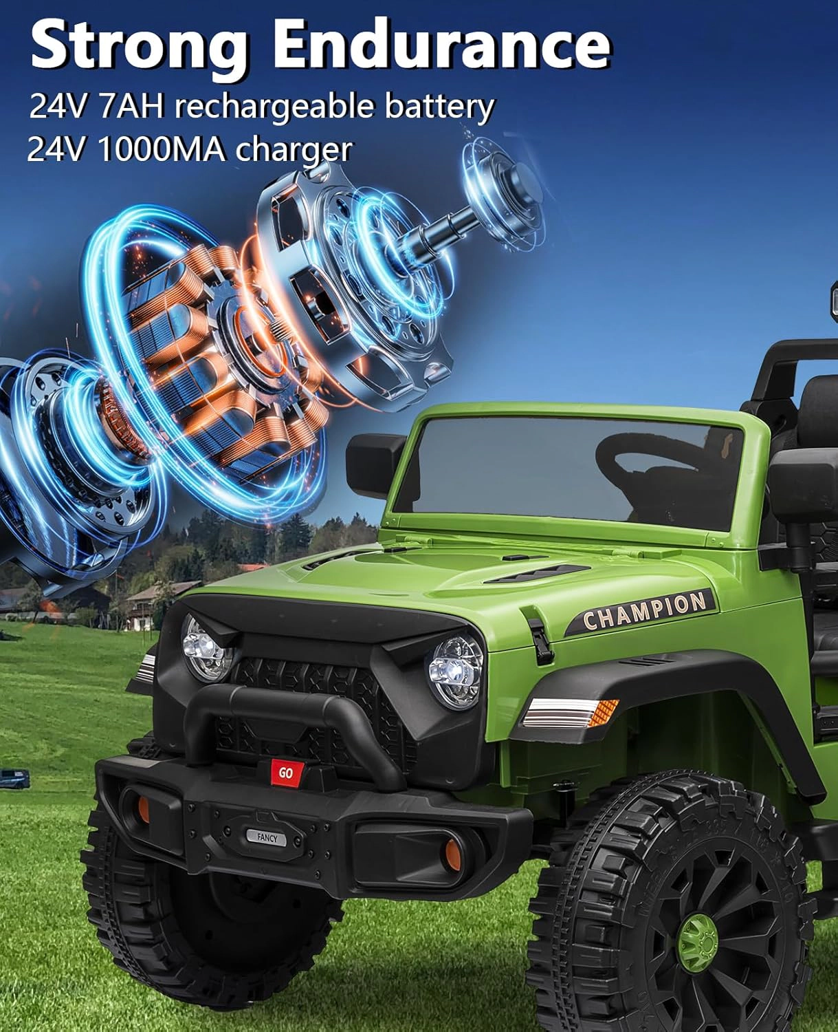 24V 2-Seater Kids Ride On Jeep, 2×200W Motors, Remote Control, LED Lights, Bluetooth, 4WD, 7Ah Battery