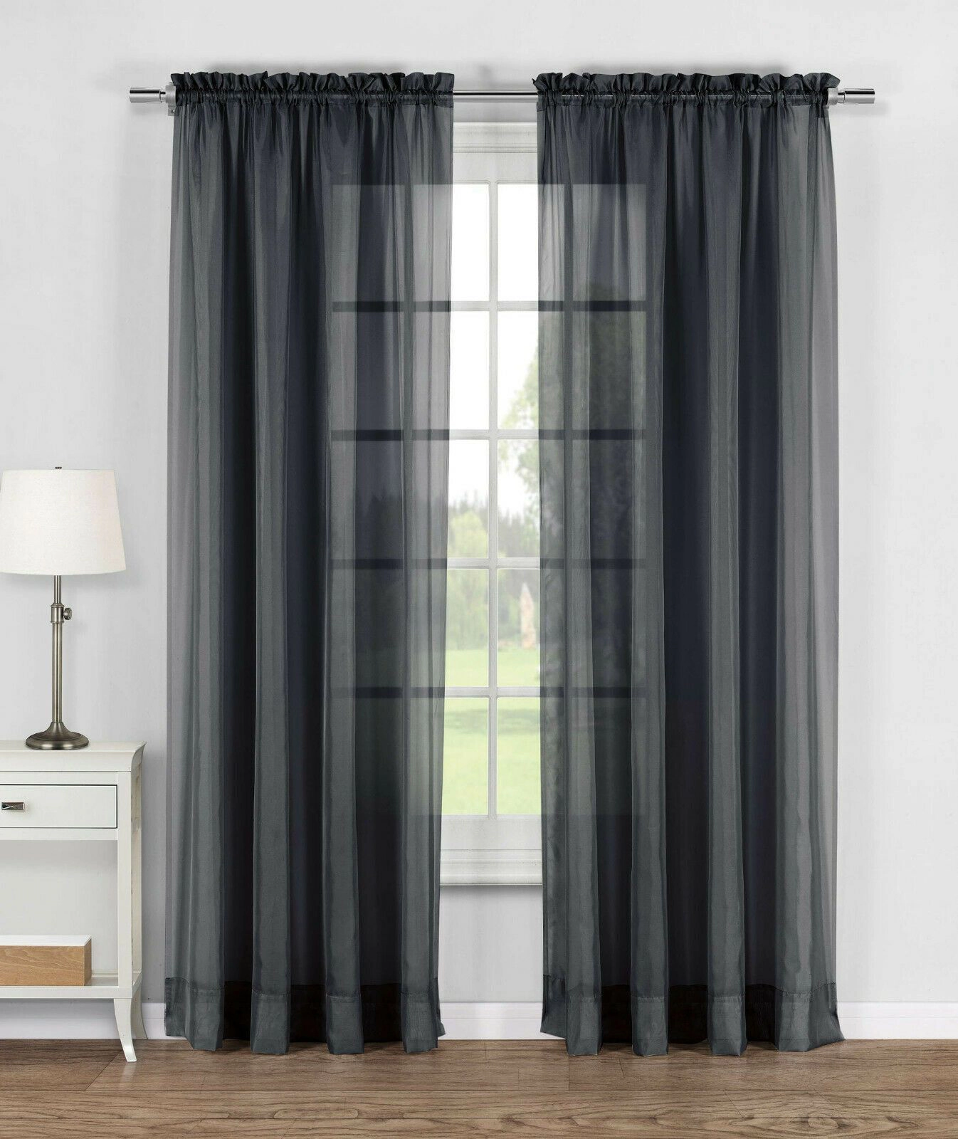 Kate Aurora Elegant Sheer Voile Rod Pocket Curtain Panel Pair
