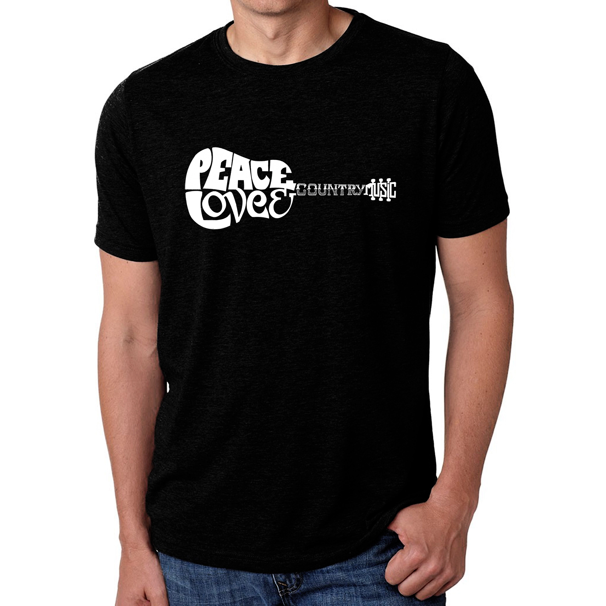 LA Pop Art Men's Cotton/Poly Word T-Shirt - Peace Love Country