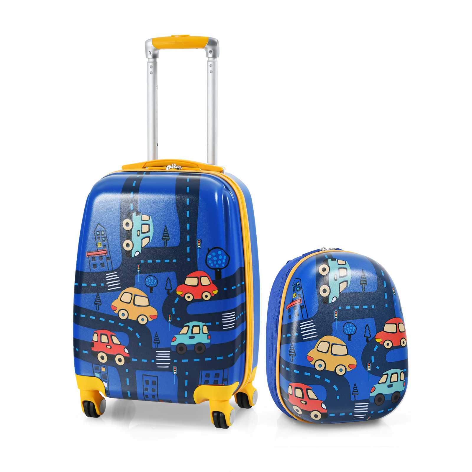 SUGIFT Blue 2-Piece Kids Luggage Set with 20-in Rolling Case Zippered Side Pocket and 12.5-in Backpack