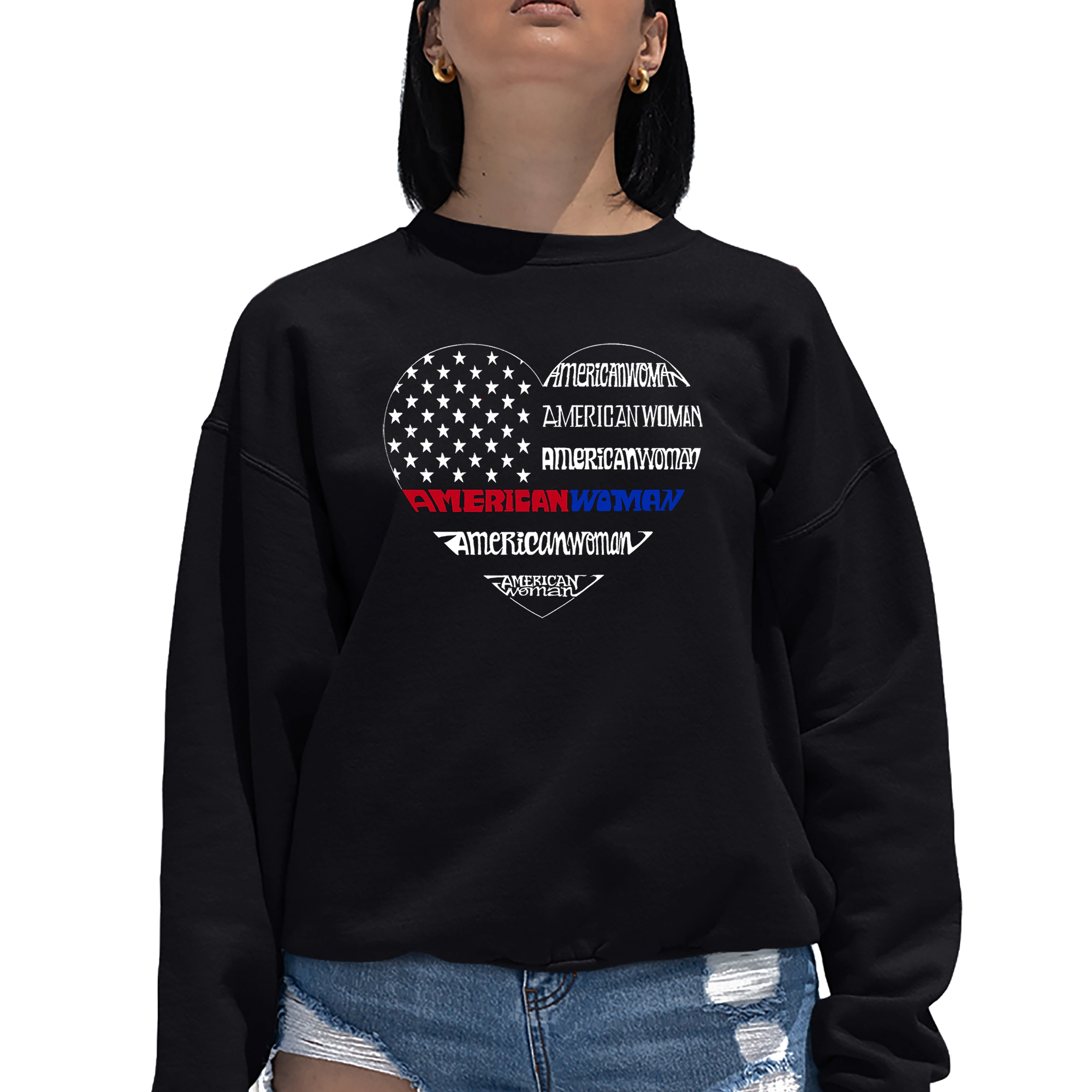 LA Pop Art American Woman - Women's Word Crewneck Sweatshirt