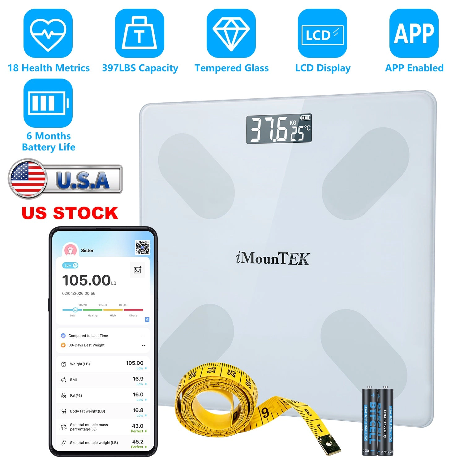 GBruno Smart Digital Body Weight Scale With App Sync