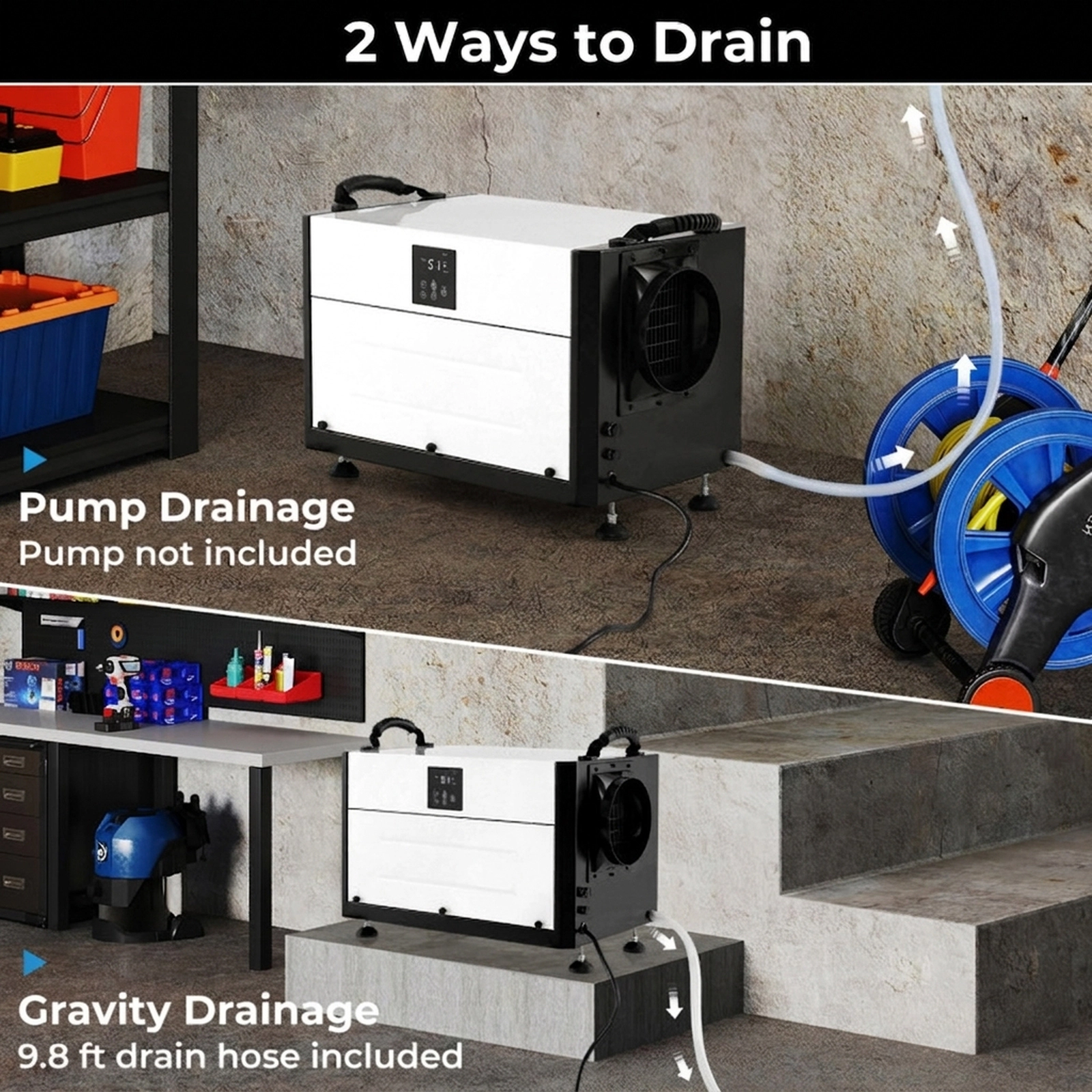 SUGIFT 192-Pint 2600-sq ft Crawl Space Dehumidifier with 237-CFM Airflow and 9.8-ft Gravity Drain Hose