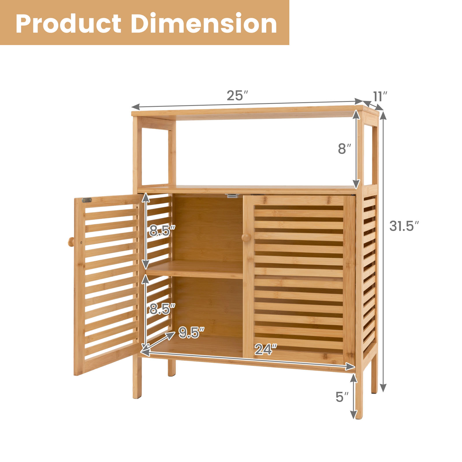 Slickblue Bathroom Storage Cabinet Wicker MDF Open Shelves 2-Door Entryway Laundry