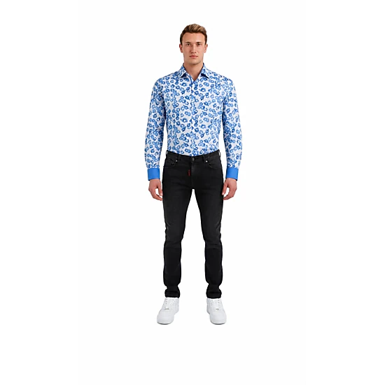 Elie Balleh Slim Fit Mens Floral Sport Button-Down Shirt
