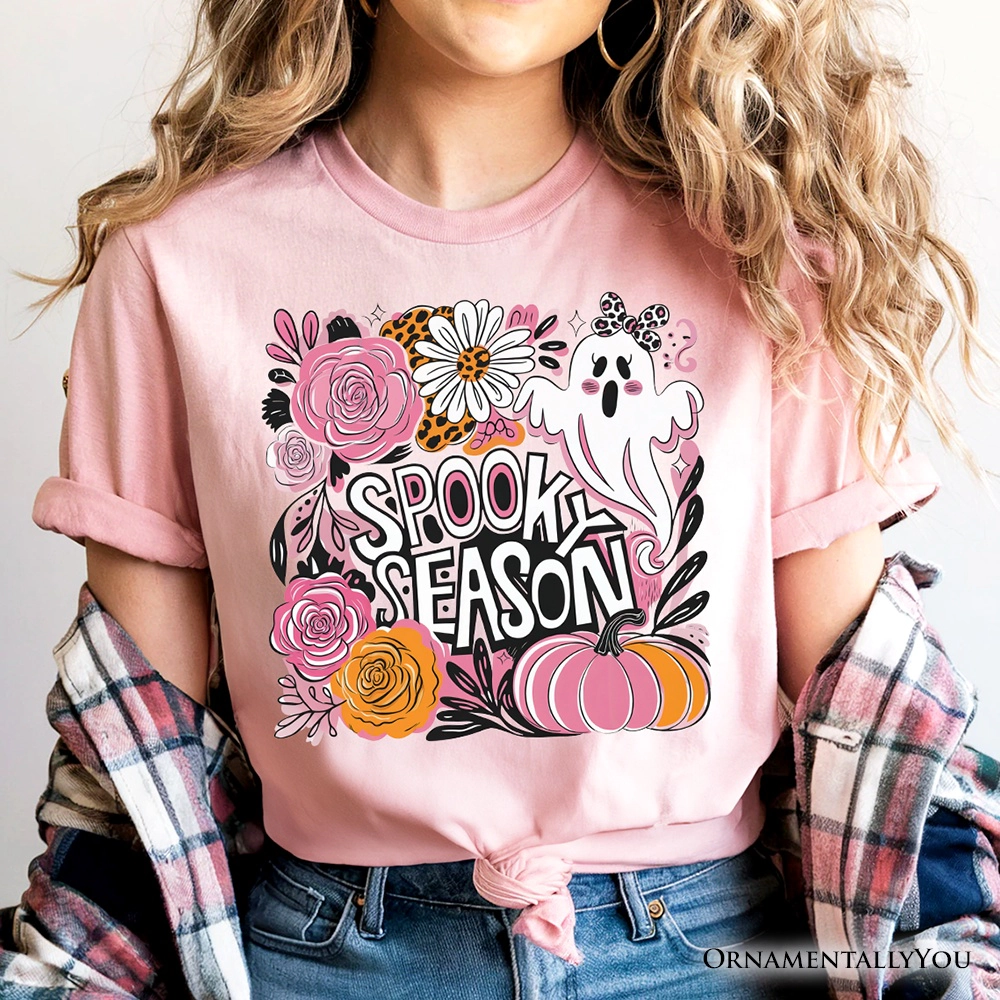 OrnamentallyYou Womens Boho Spooky Season Ghost Halloween T-Shirt