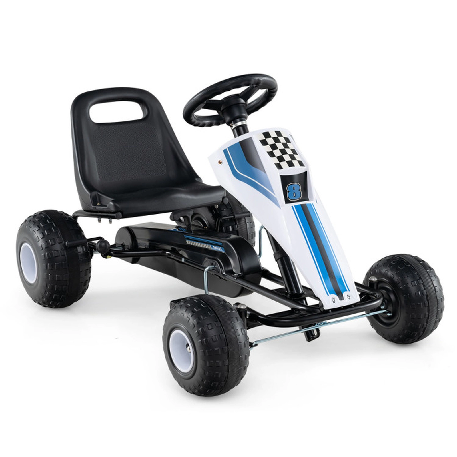 SUGIFT Adjustable Seat 4-Wheel Pedal Go Kart Ride-On Toy with Handbrake 77-lb Capacity Ages 3+ Pink/White