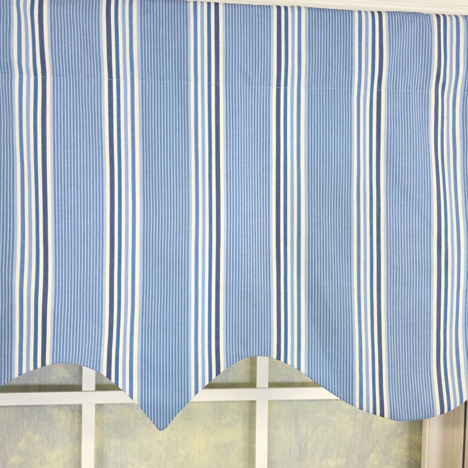 RLF Home 100% Cotton Freya Stripe Regal  Fully lined Windows Rod Pocket Valance 50" x 17"  Blue