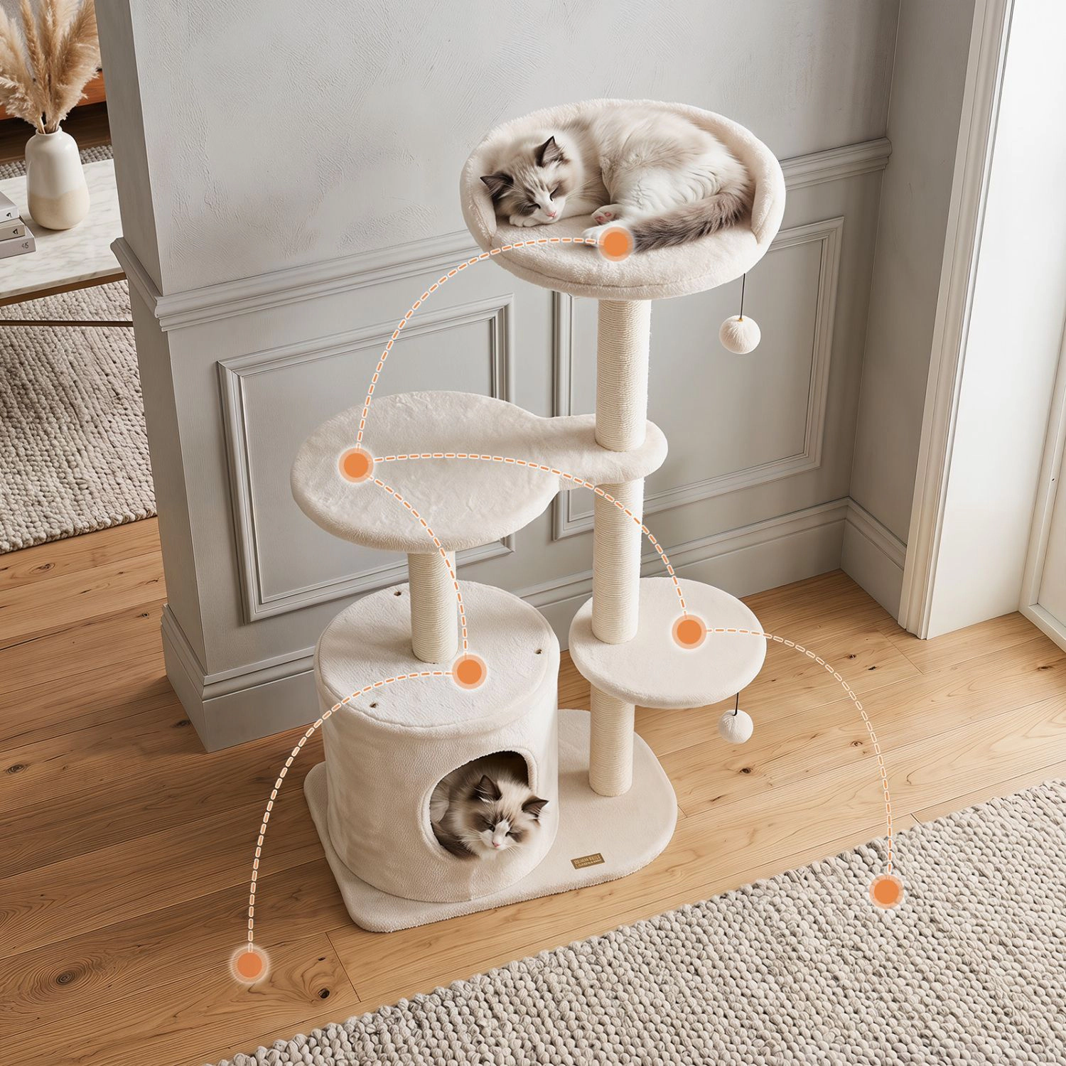 SlickBlue 43-Inch Multi-Level Cat Tree with Sisal Scratching Posts