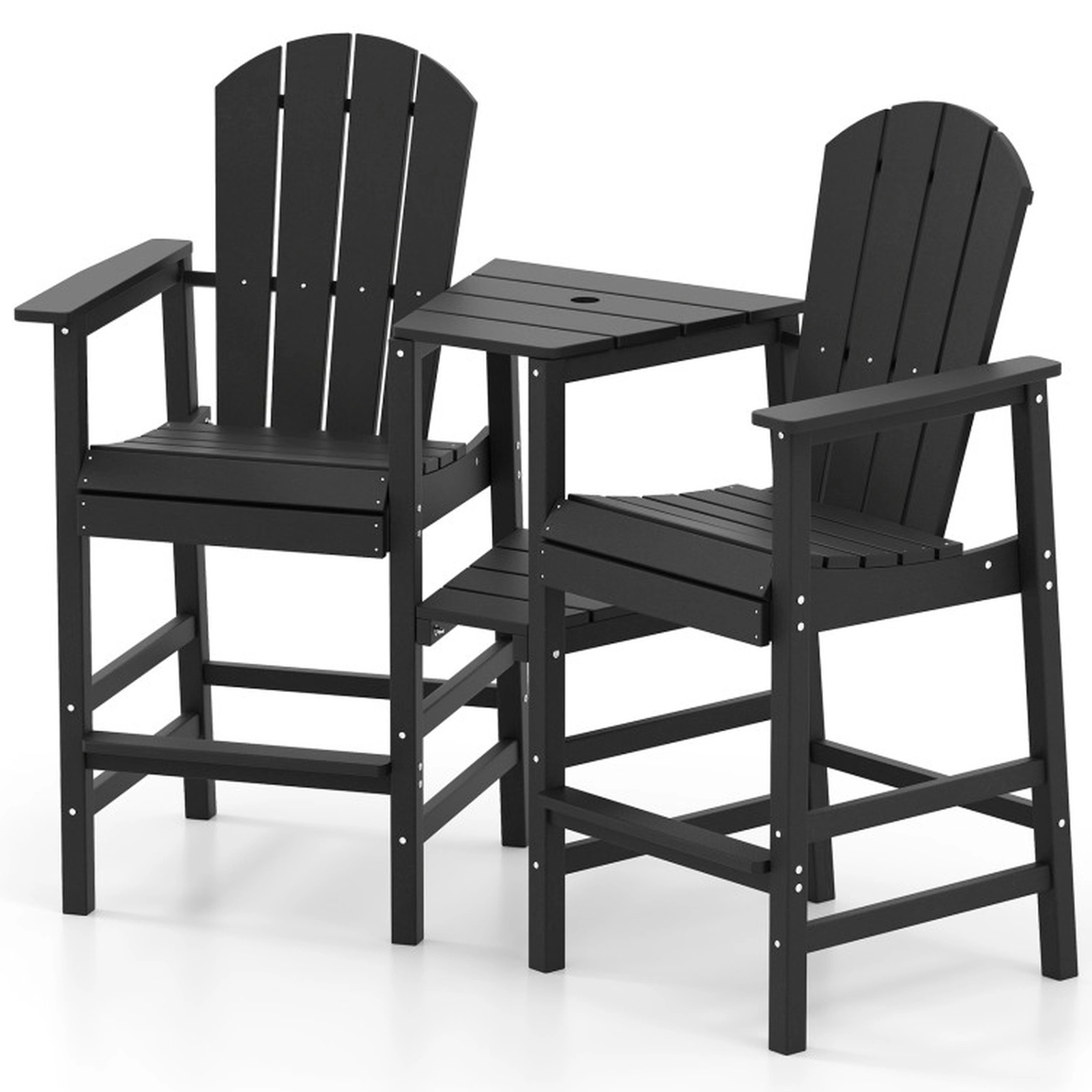 SUGIFT 2-Seat Adirondack Chair Set HDPE with Connecting Tray and Umbrella Hole