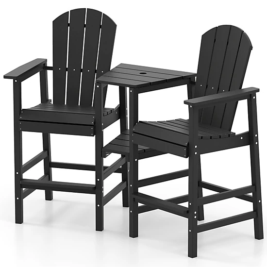 SUGIFT Black 2-Seat HDPE Adirondack Chair Set with Connecting Tray