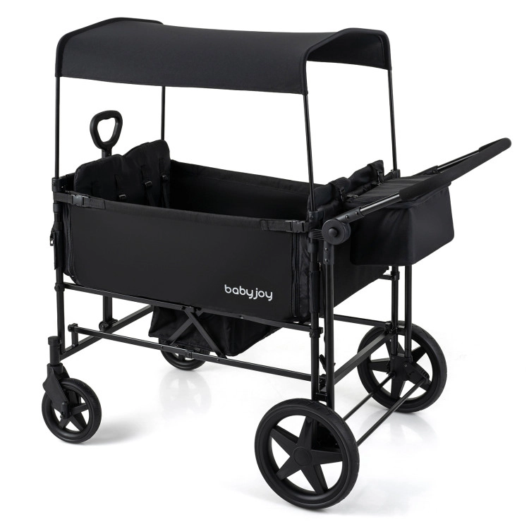 Hivvago Foldable Wagon Stroller for 4 Kids with Removable Canopy and Adjustable Push