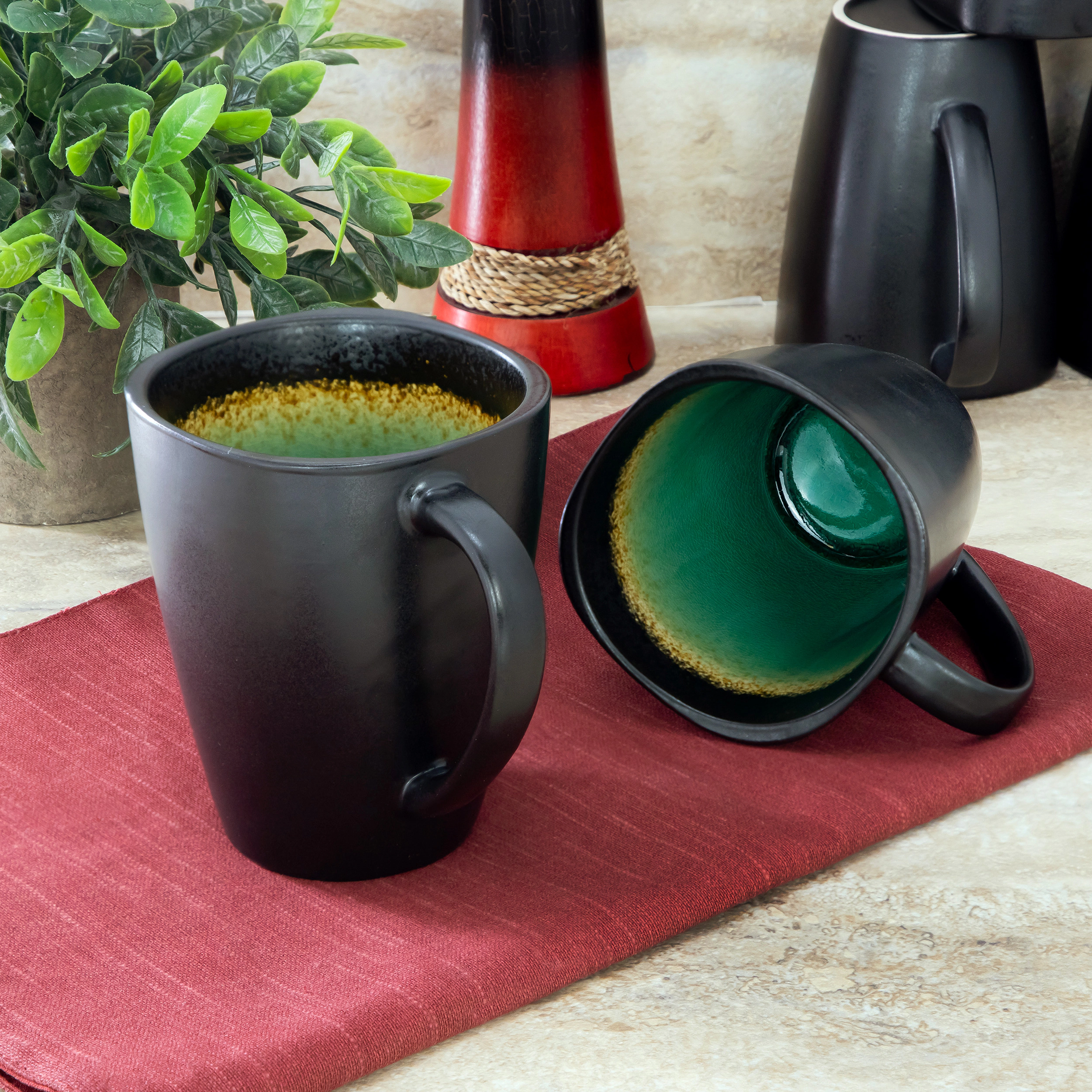 Gibson Elite Ocean Paradise 8 Piece 14 Ounce Square Stoneware Mug Set in Jade