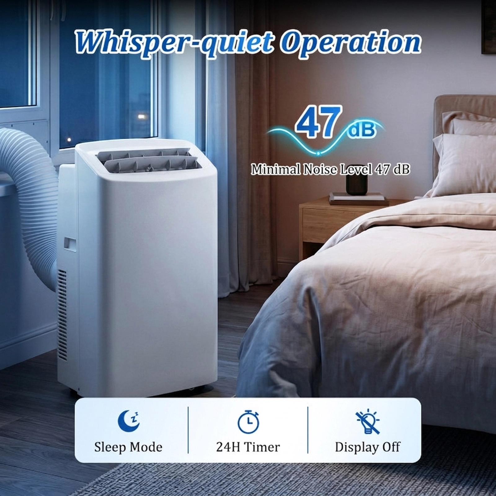 SUGIFT 14000 BTU Smart Portable Air Conditioner 47 dB for Rooms up to 750 Sq Ft White/Black