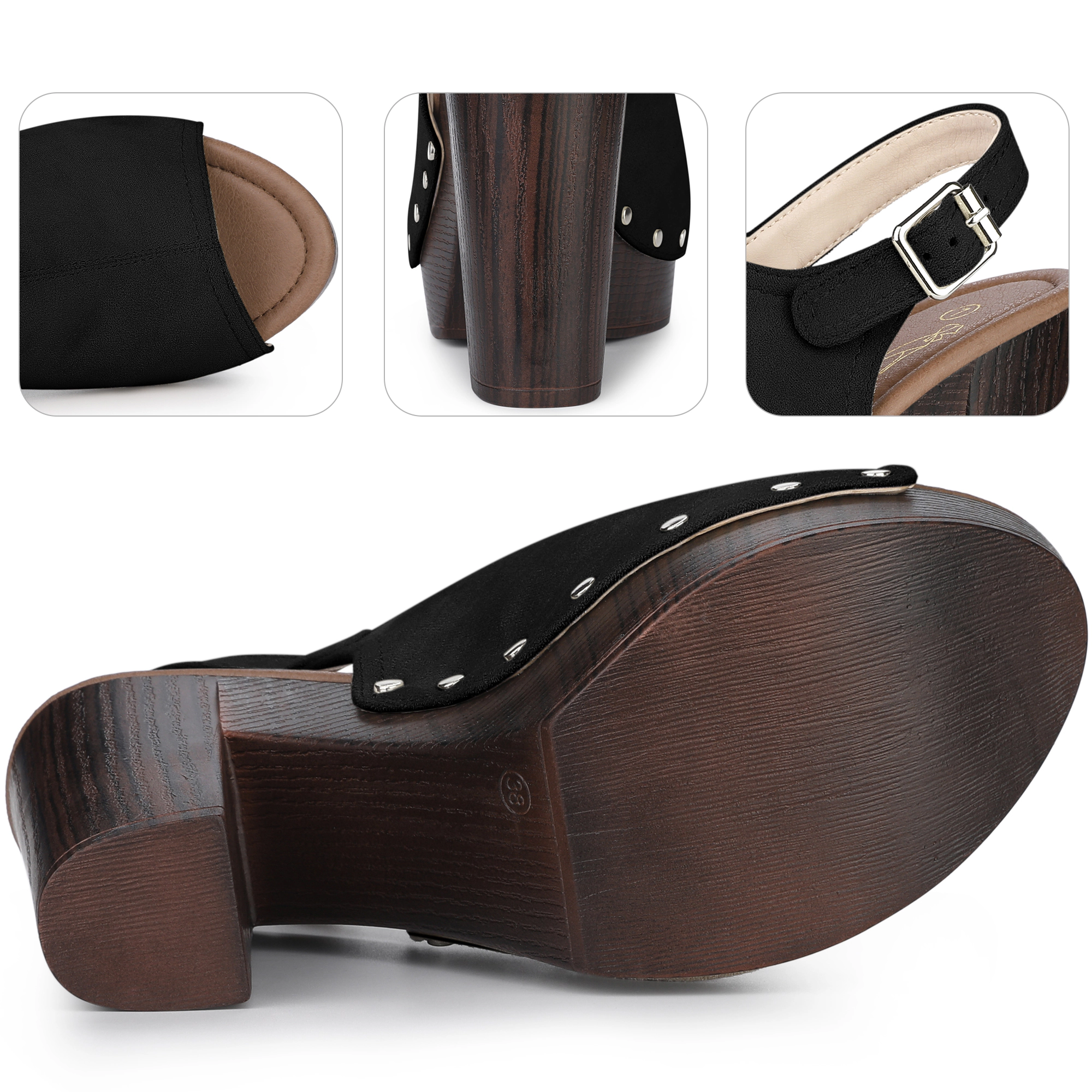 BLISSFUL STEP Women's Open Toe Slingback Platform Chunky High Heel Buckle Sandals