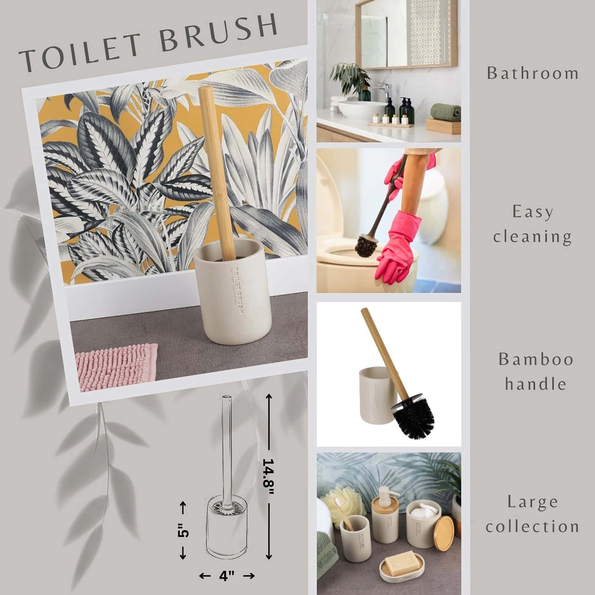 Evideco French Home Goods Willis Toilet Brush Set - Matte Polyresin Cup with Bamboo Handle
