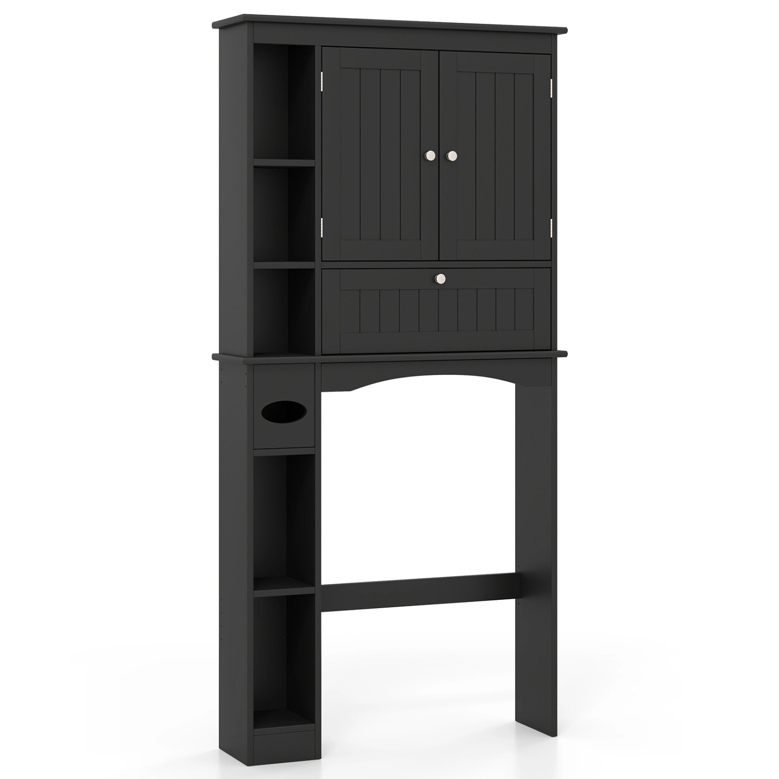 SUGIFT Over the Toilet Storage Cabinet with Adjustable Shelf and Bottom Bar 265-lb Capacity Black