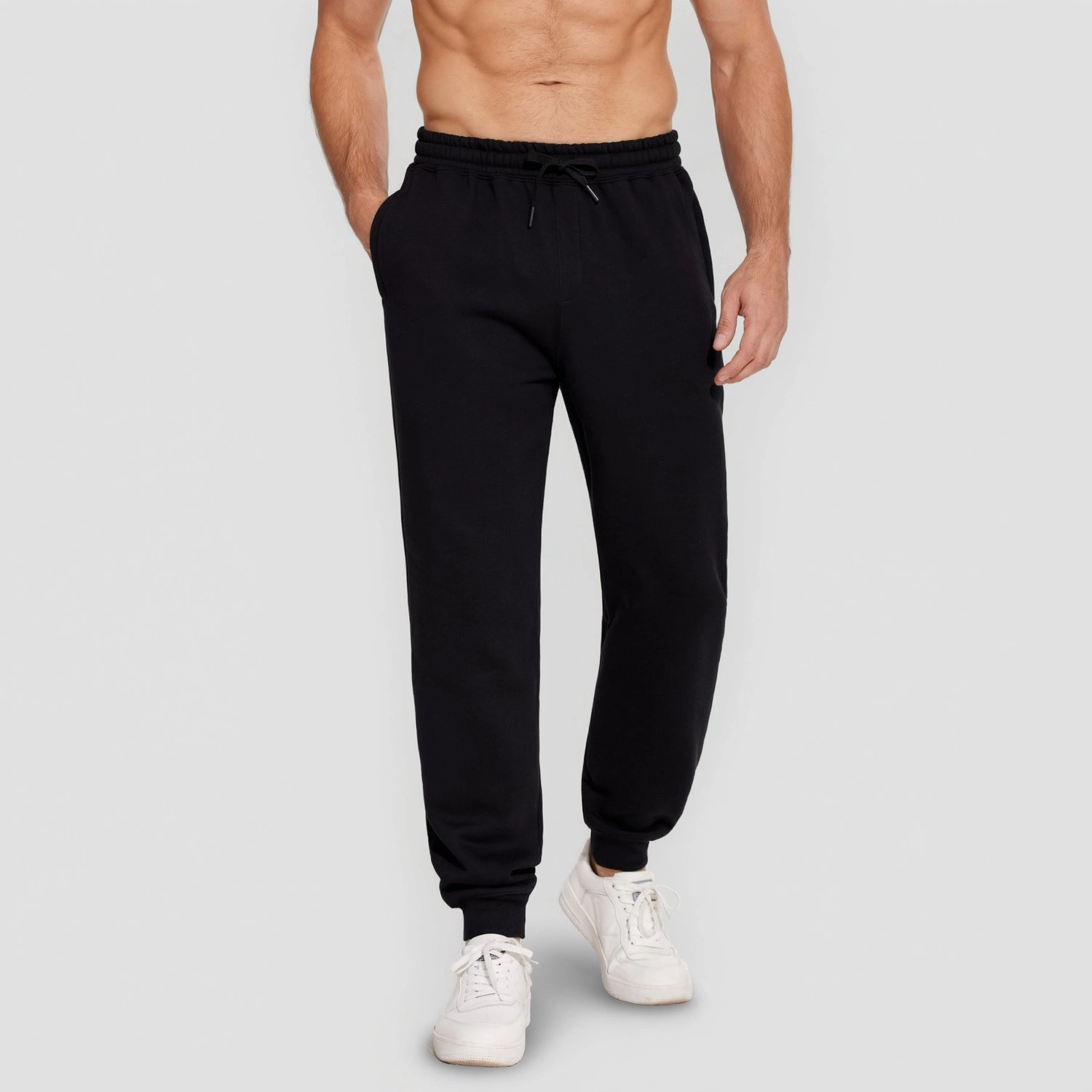 Pinspark Mens Solid Light Gray Sweatpants Drawstring Waist Jogger Pants Ribbed Cuffs