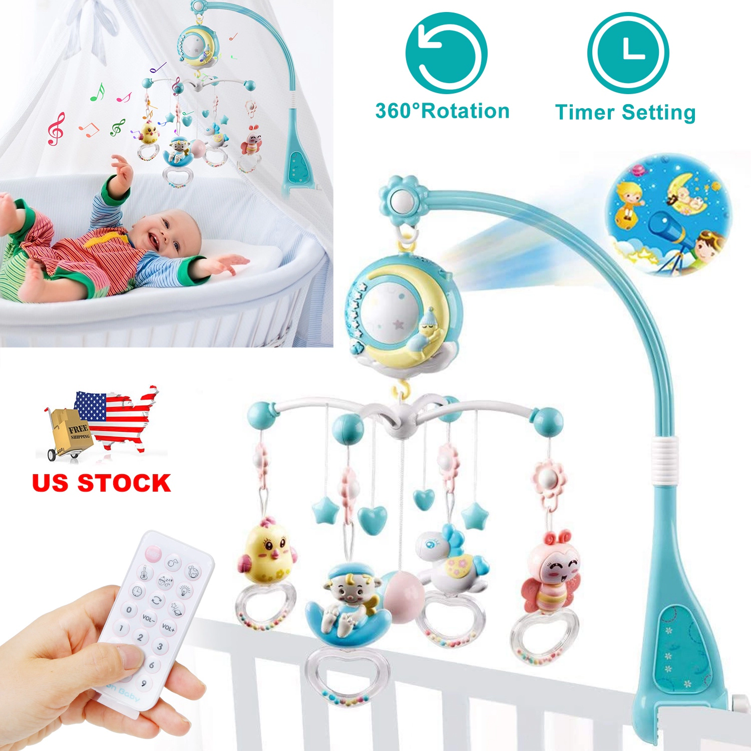 GBruno Kids' Musical Crib Mobile With Star Projector