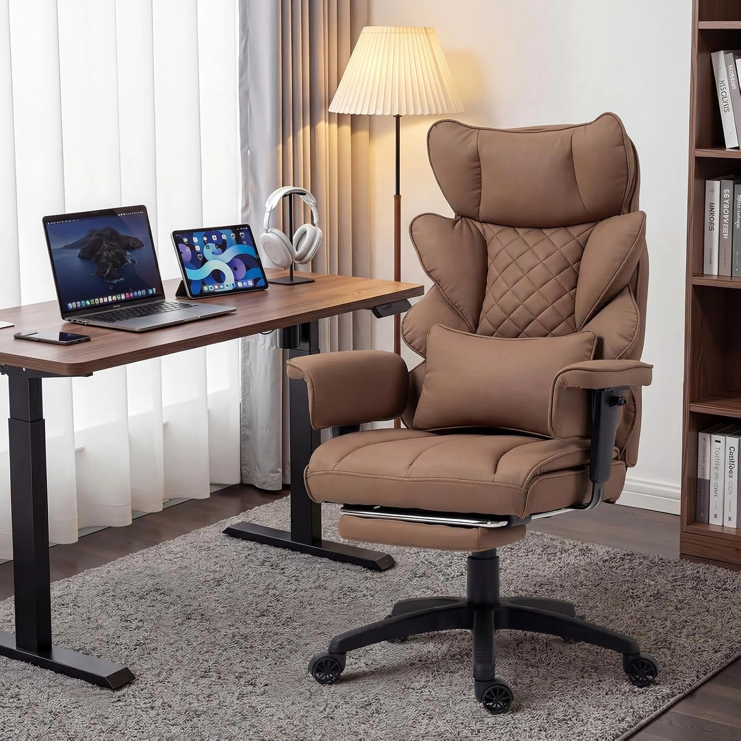 Platinum-Level Office Chairs Big and Tall Office Chair, Pocket Spring Seat, Footrest, Lumbar Pillow, White