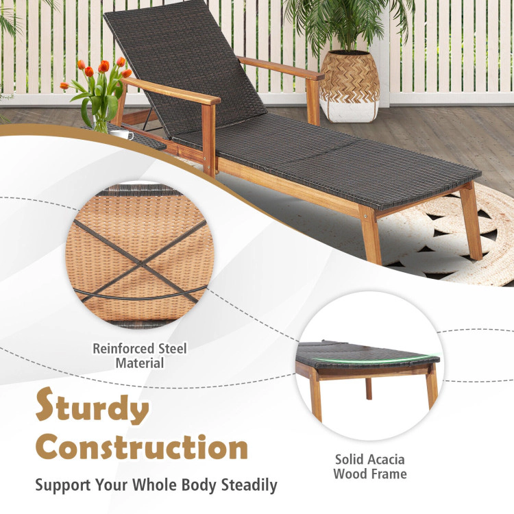 Hivvago 2 Pieces Patio Chaise Lounge And Table Set With 4-Level Adjustable Backrest