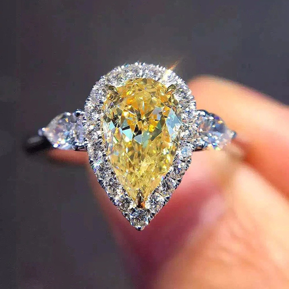Water Drop Tear Shaped Cubic Zirconia Promise Halo Engagement Promise Eternity Ring