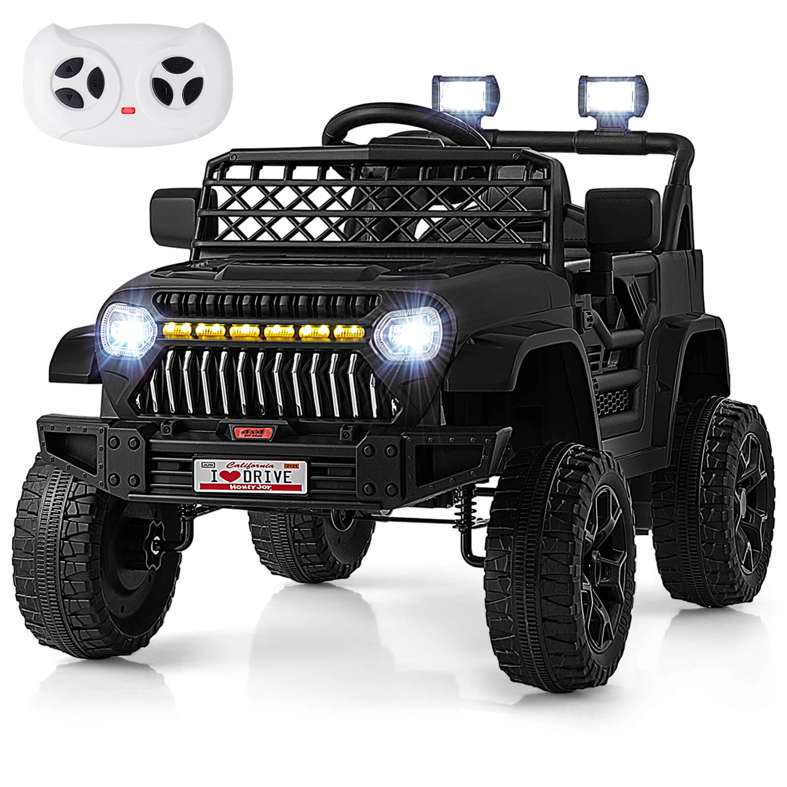 Costway 12V Kids Ride on Truck Car w/ Parental Remote 3 Speeds LED Lights & Music Player