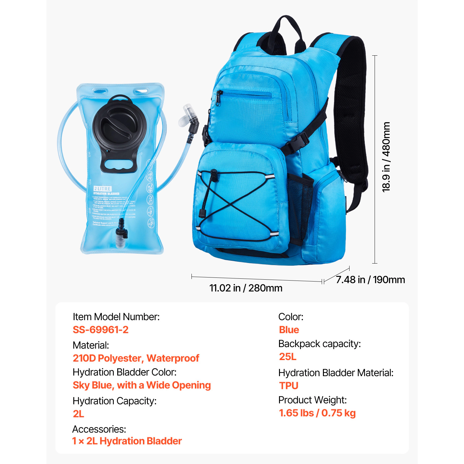 HONGGE Hydration Backpack Insulated Pack with TPU Water Bladder Hiking Storage