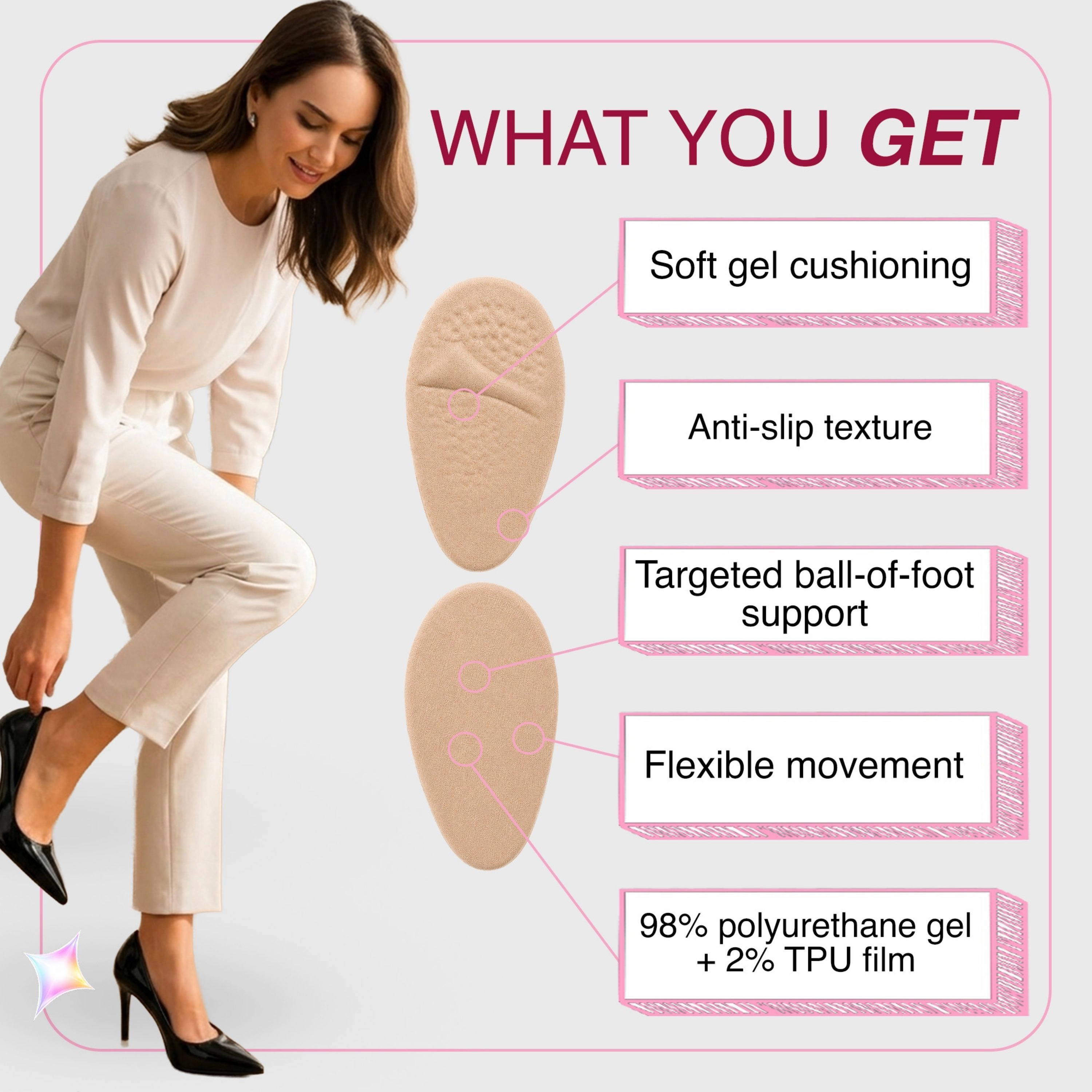 LECHERY Women's 2-Pack Metatarsal Pads – Ball of Foot Gel Cushions for Shoes