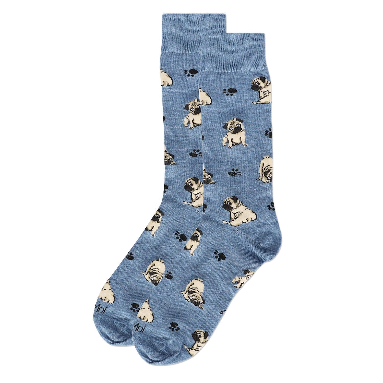 Memoi Men's Embroidered Pugs Bamboo Crew Socks