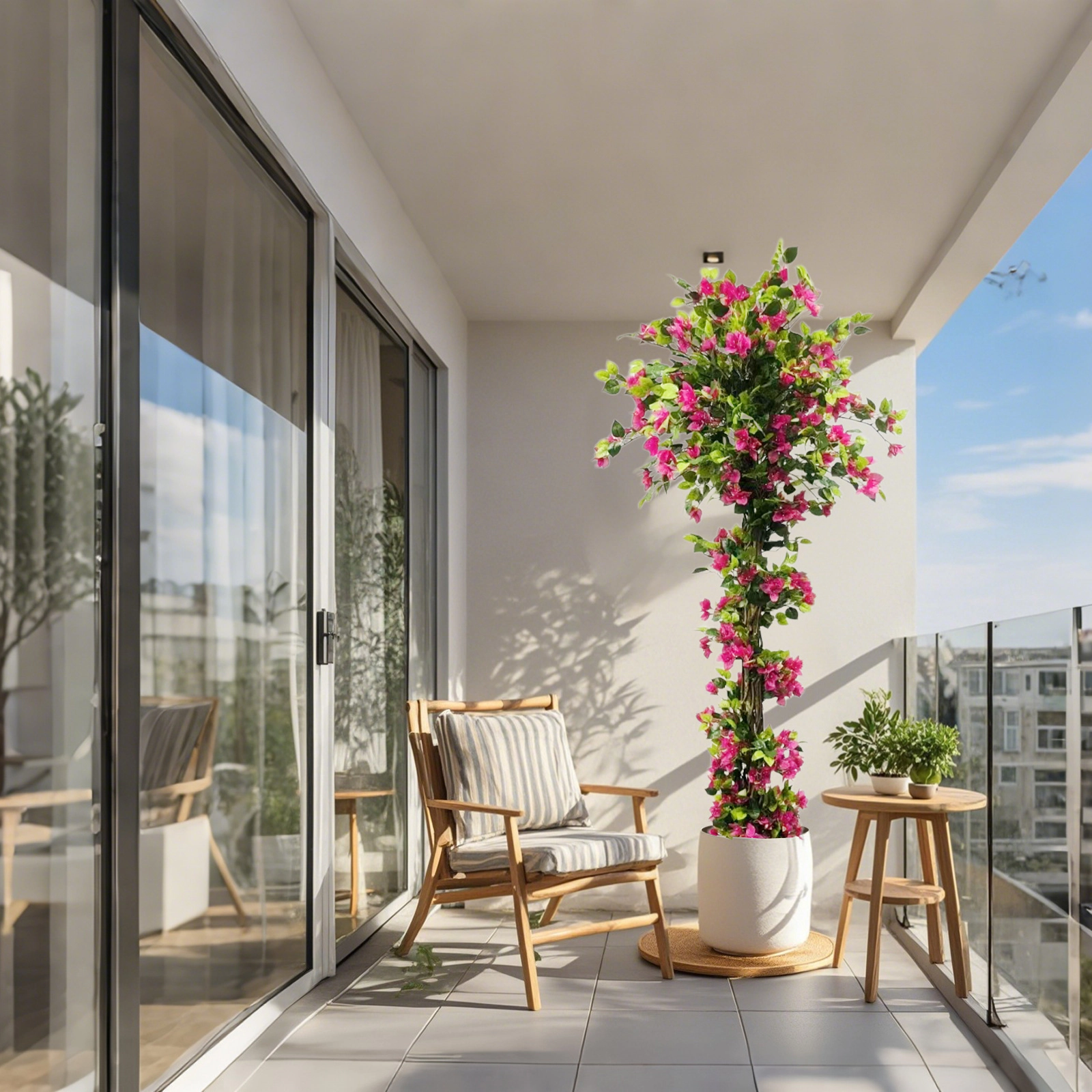 83in Artificial Bougainvillea Tree with Flowers, Realistic Faux Blooming Tree in Pot, Silk Flower Fake Plant