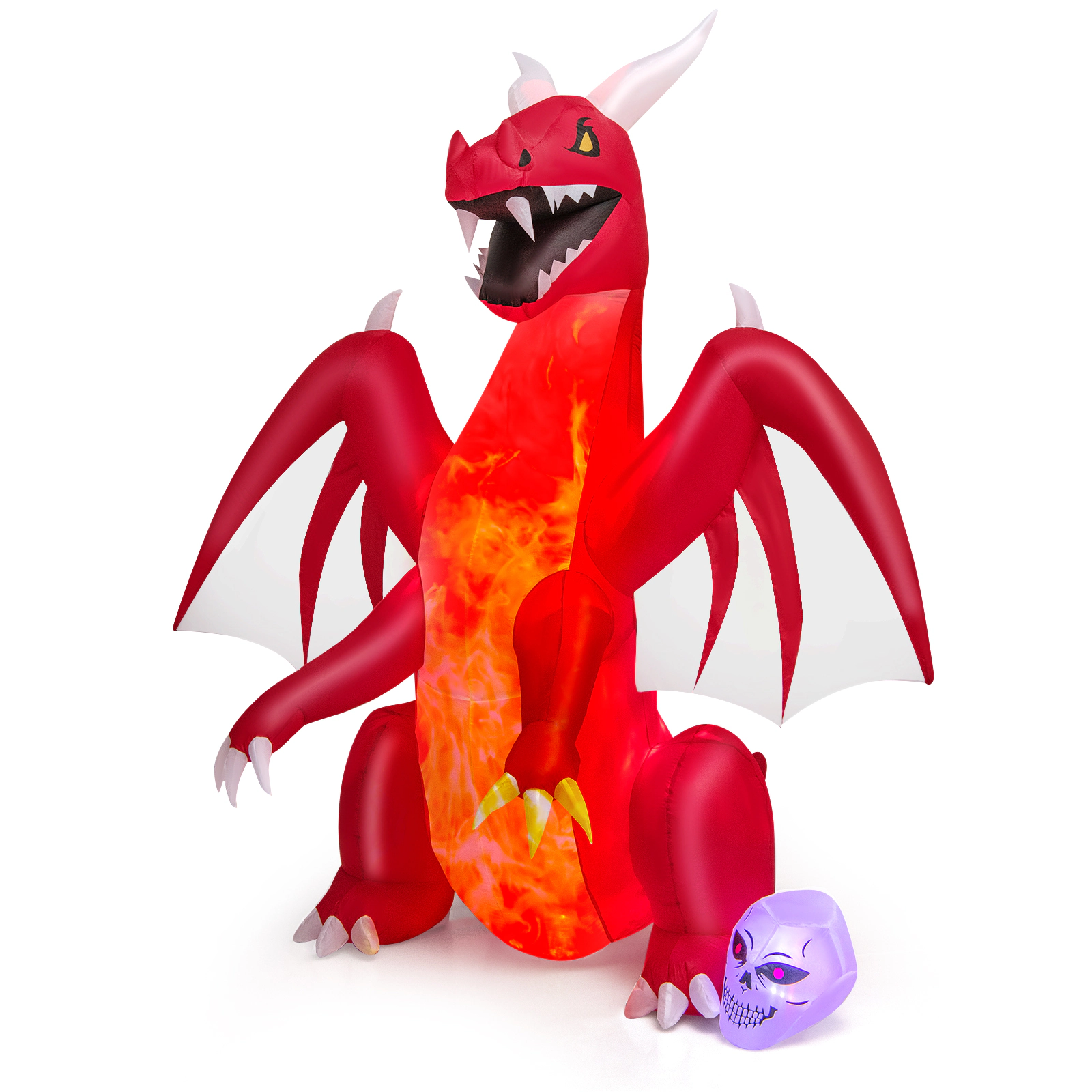 LJG 8 Feet Halloween Inflatables Blow-up Red Dragon with Wings Skull