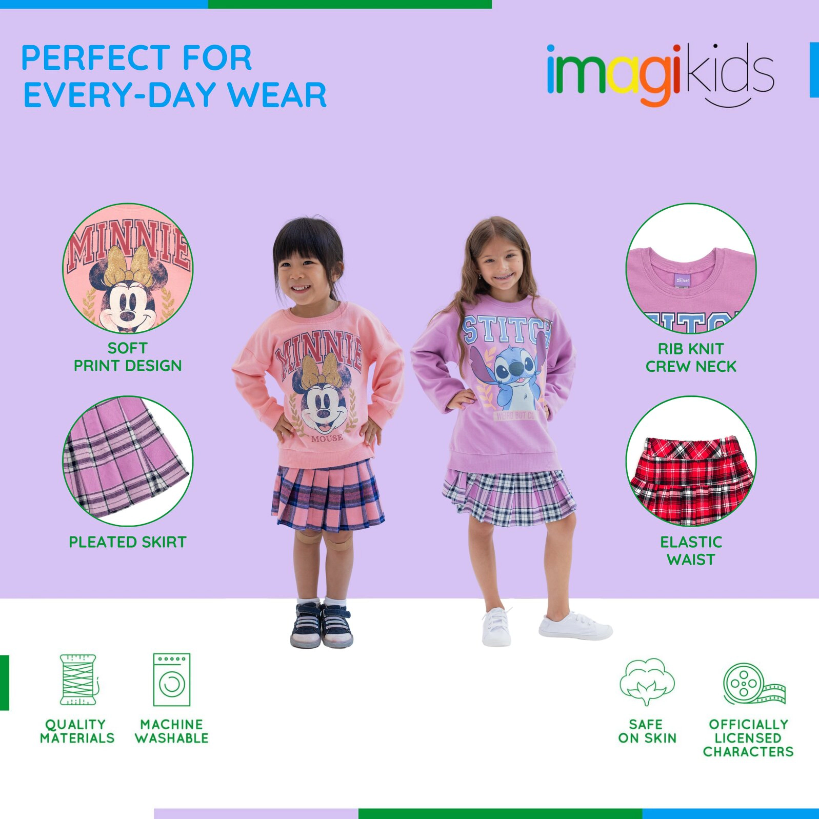 Disney Girls' 2-Piece Sweatshirt and Pleated Skirt Set